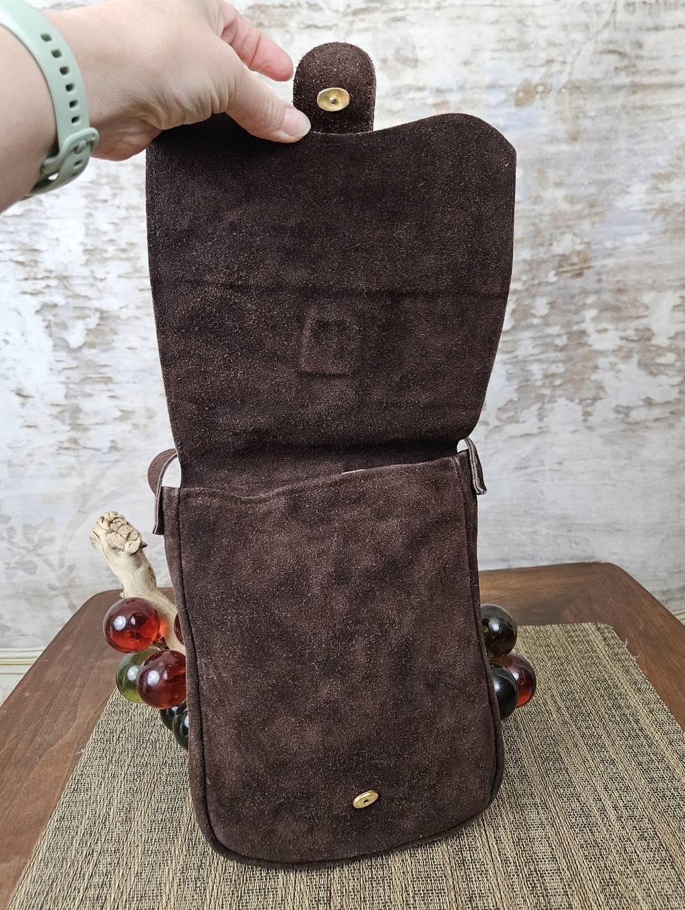 Vintage Leather Suede Purse Shoulder Bag Chocolate Brown Made in Spain VTG Boho - Picture 6 of 12
